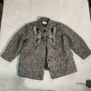 VINTAGE YIN HW Women’s Sweater Knit Gray Size 18 embroidery Flower